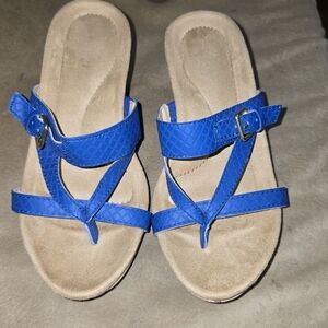 Cheekers Blue Women's Wedge Cork Sandals Size 8M